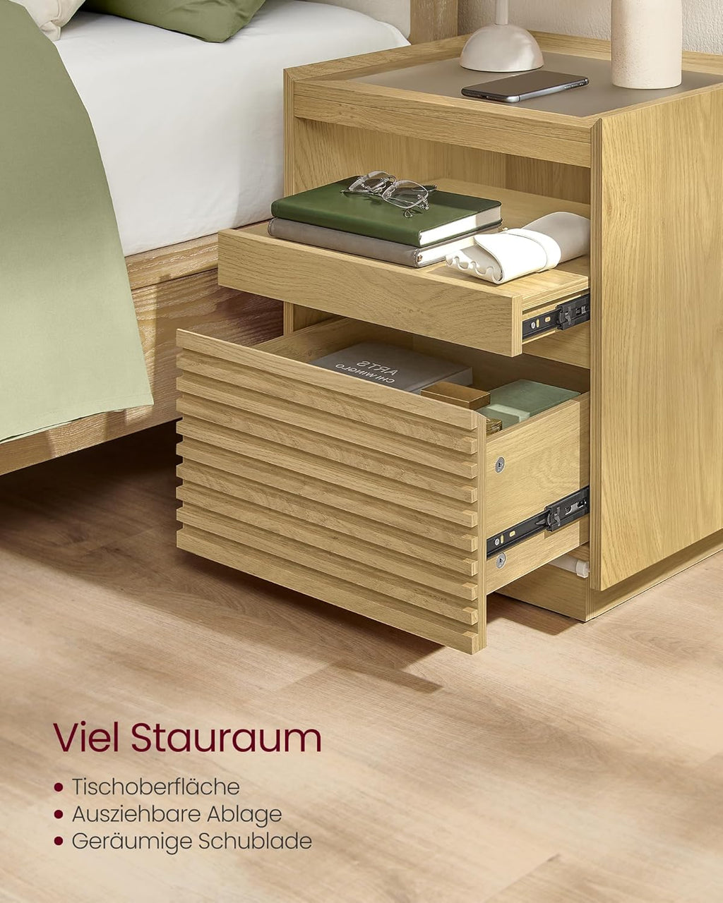 VASAGLE Bedside Table with LED