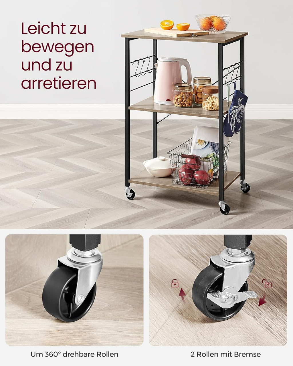 VASAGLE Kitchen Rack on Wheels KKS060B02