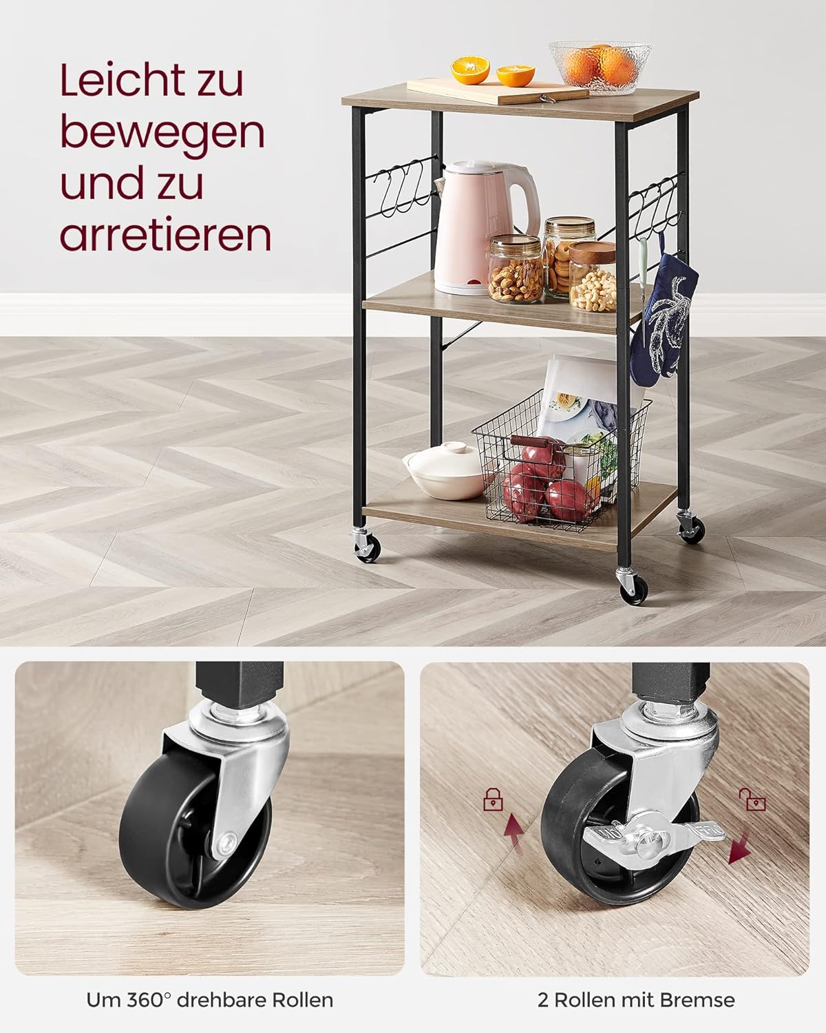 VASAGLE Kitchen Rack on Wheels KKS060B02