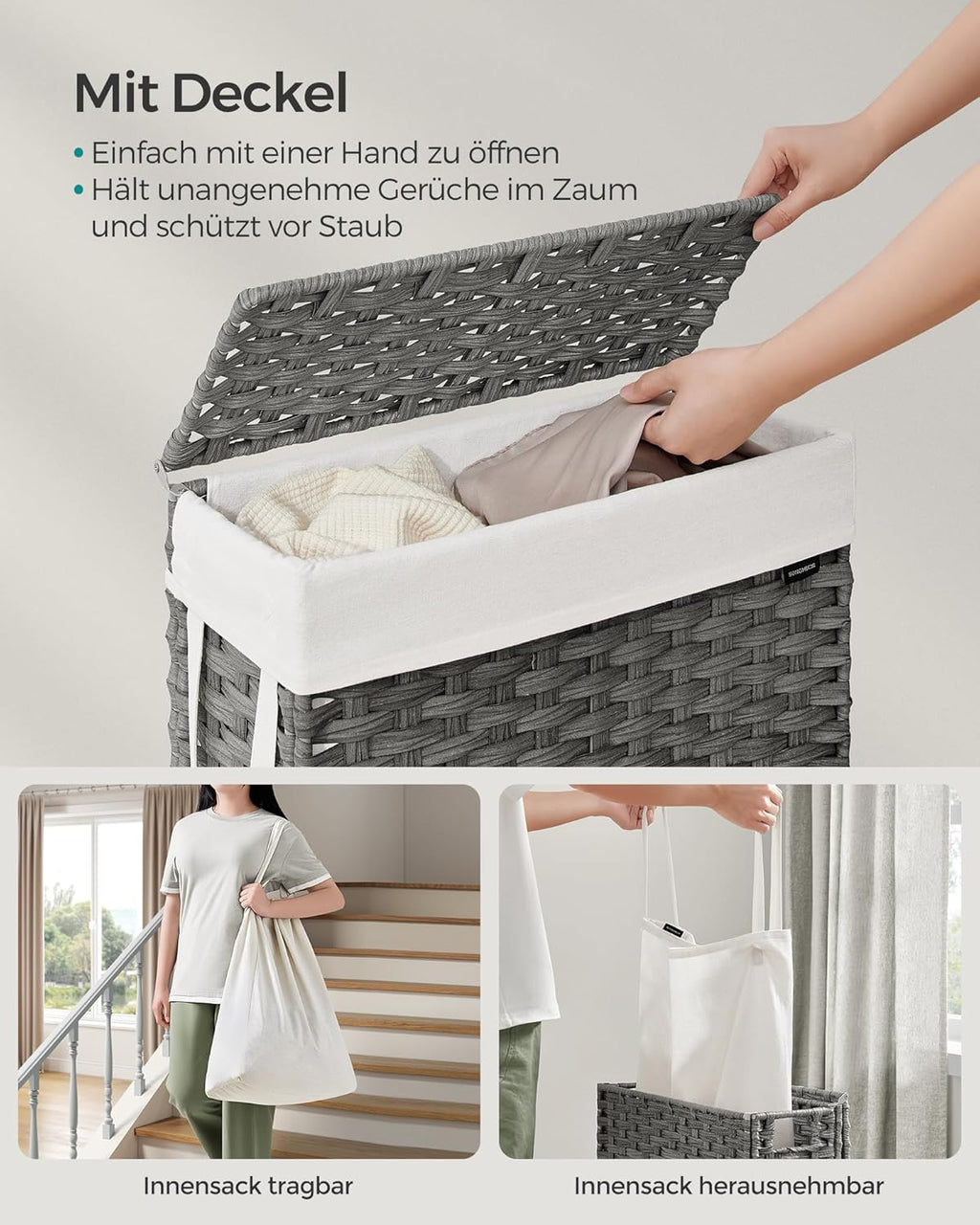 SONGMICS Slim Laundry Basket LCB164G01
