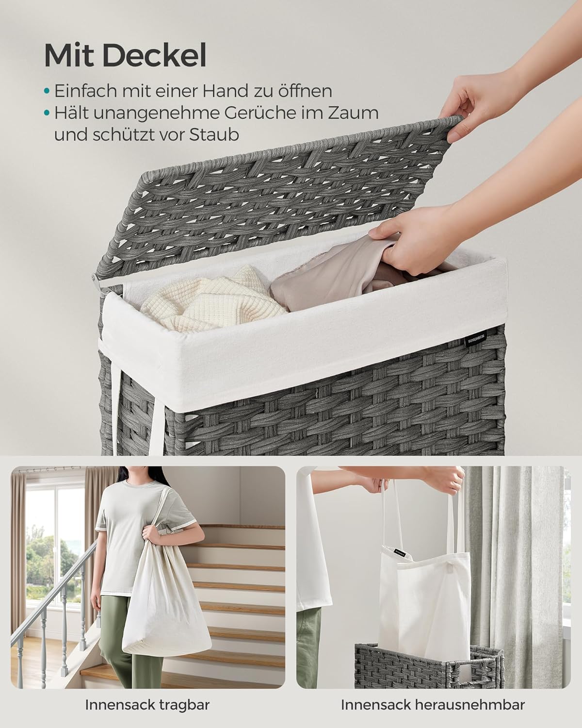 SONGMICS Slim Laundry Basket LCB164G01