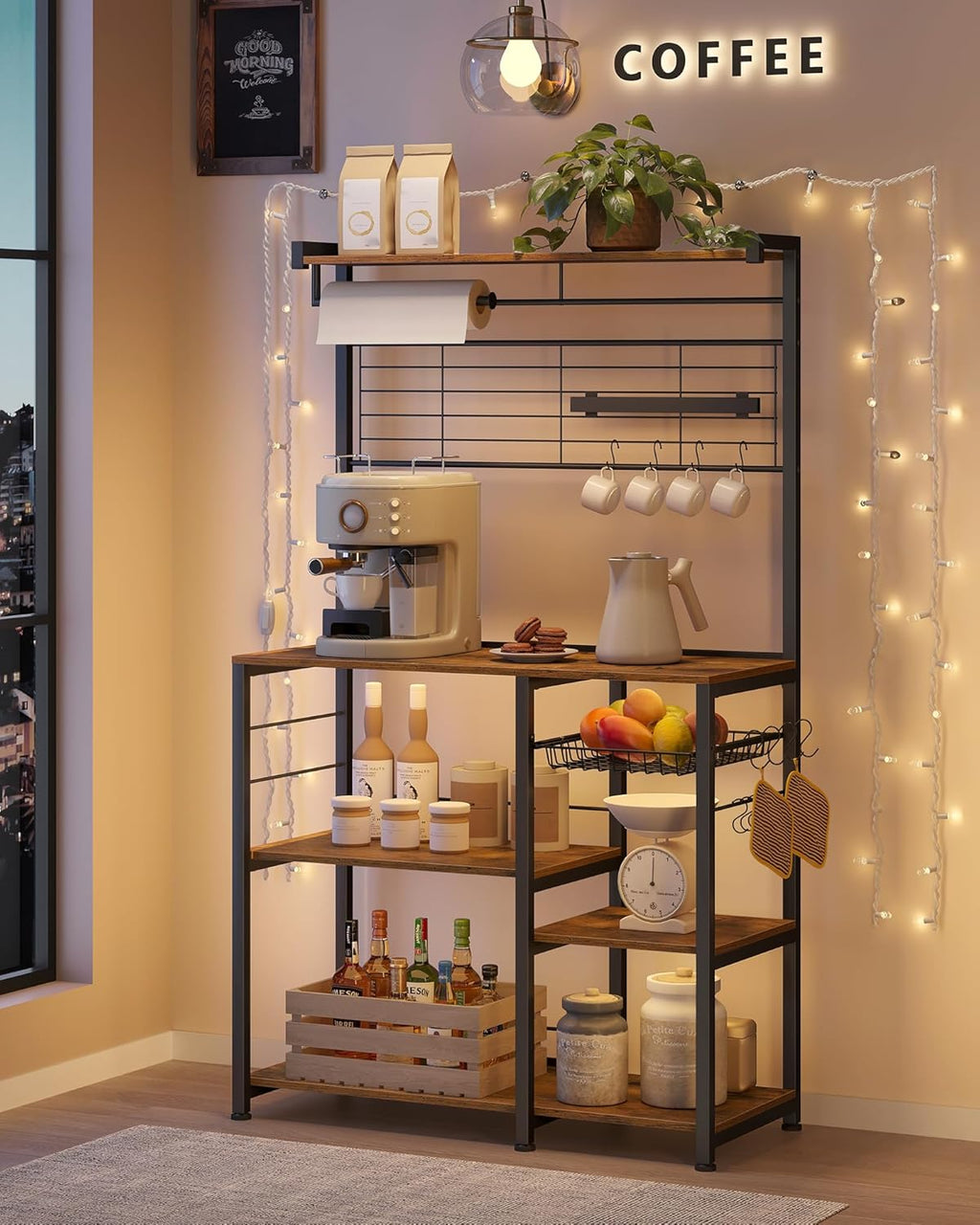 VASAGLE Bakers Rack with Magnetic Knife Holder KKS026B01