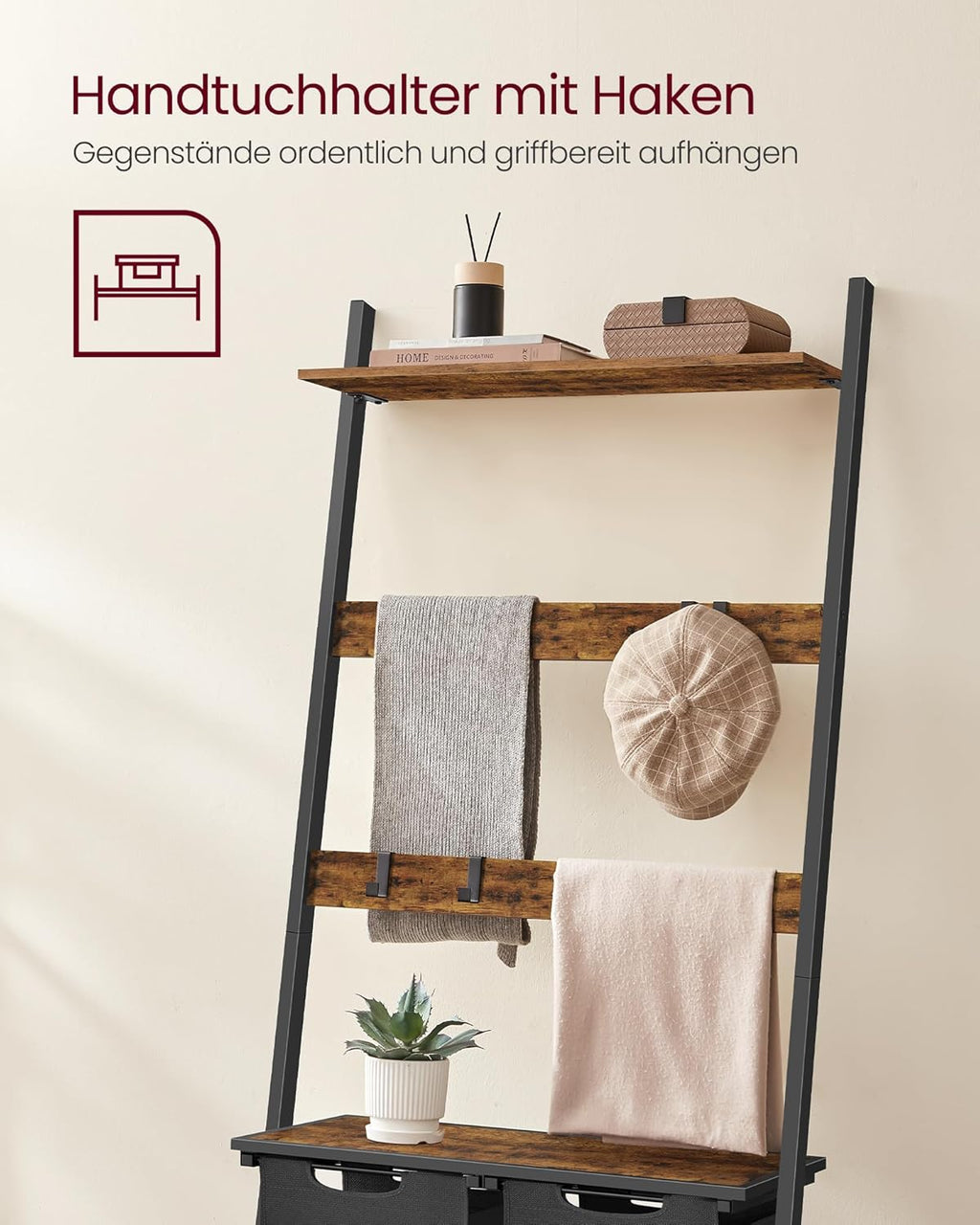 VASAGLE Laundry Basket with Towel Ladder BLH221B01