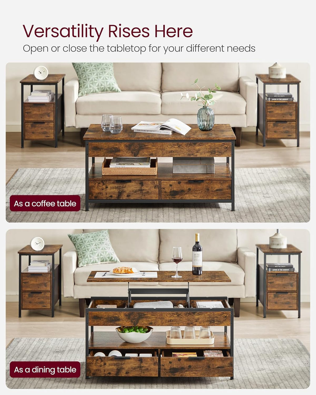 VASAGLE Lift Top Coffee Table LCT209K01