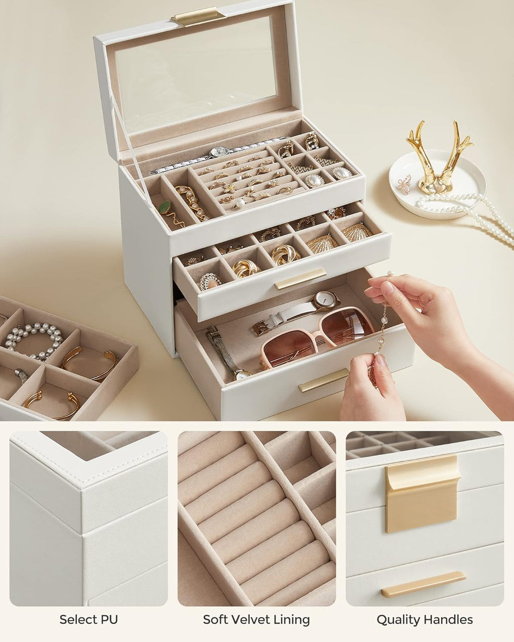 SONGMICS Jewellery Box with Glass Lid  JBC161W01