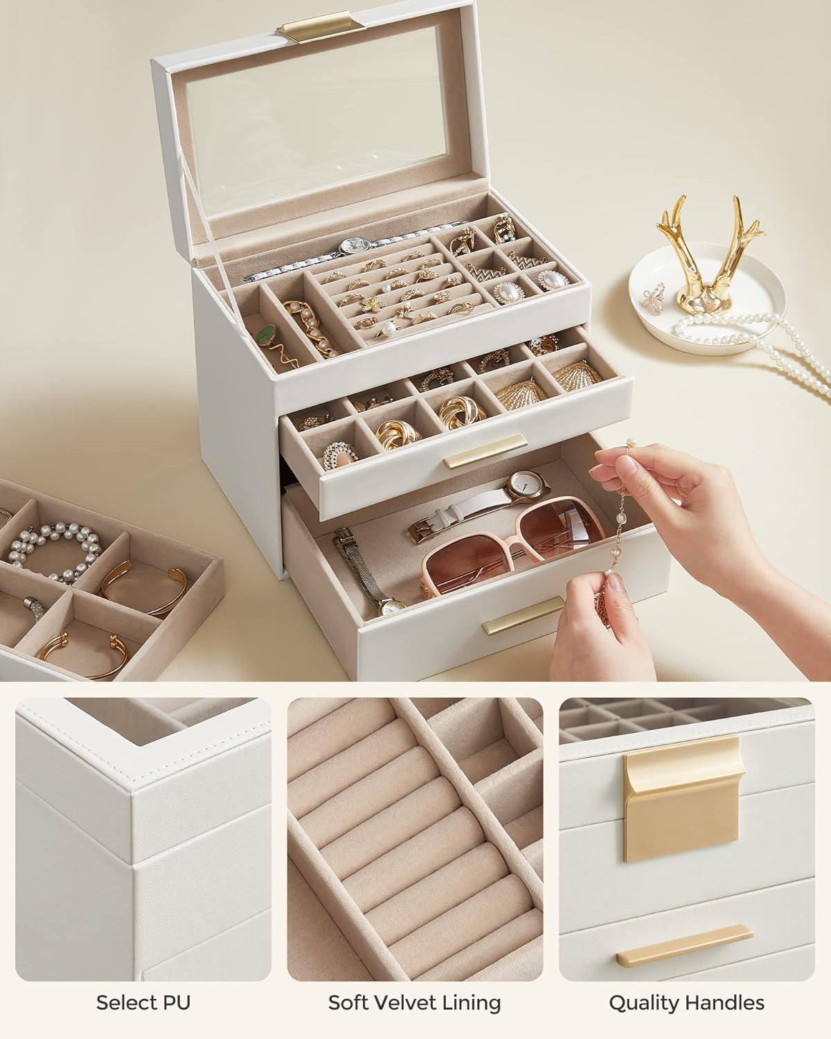 SONGMICS Jewellery Box with Glass Lid  JBC161W01