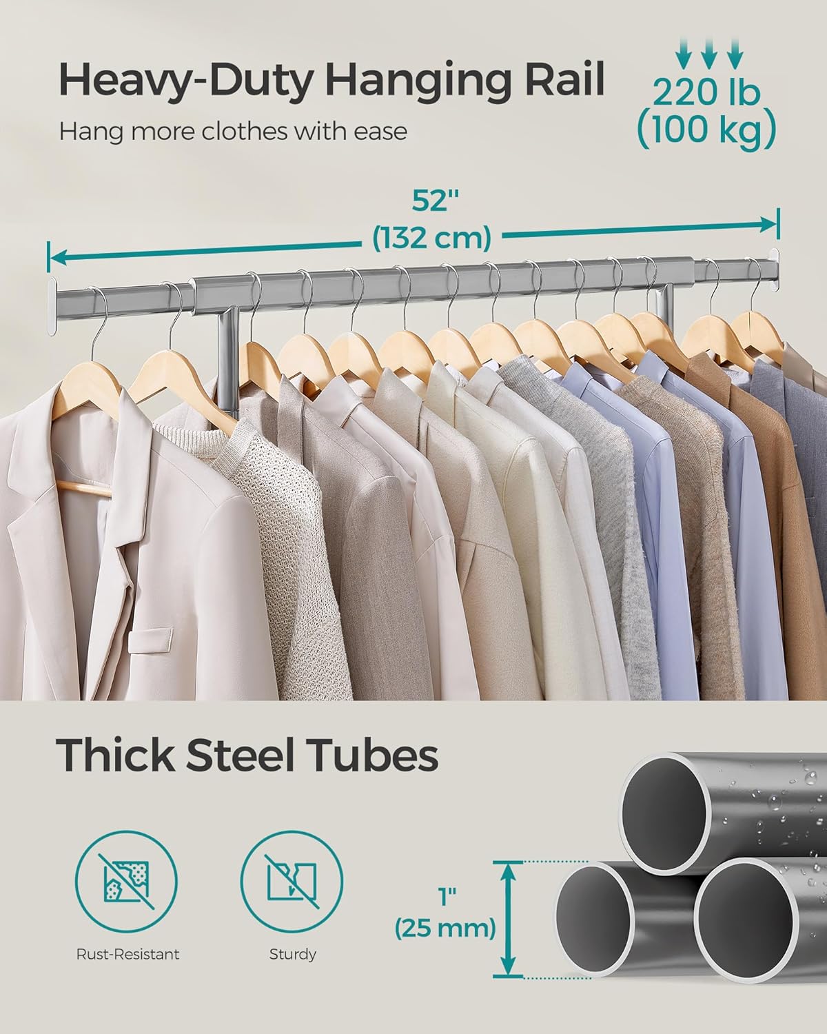 SONGMICS Clothes Rack on Wheels HSR013G01