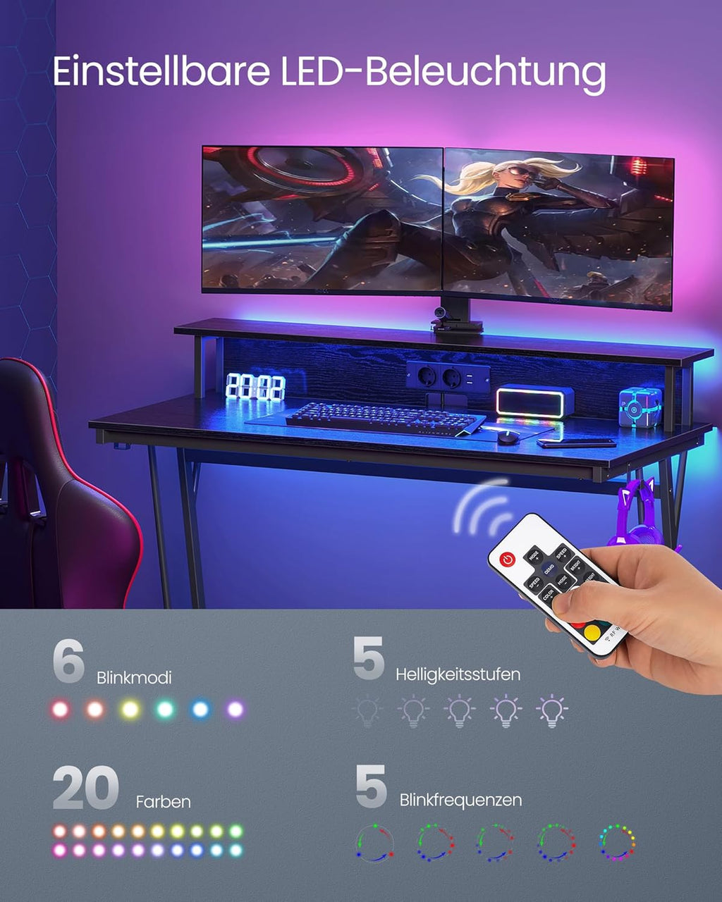 VASAGLE Gaming Computer Desk LWD192B56