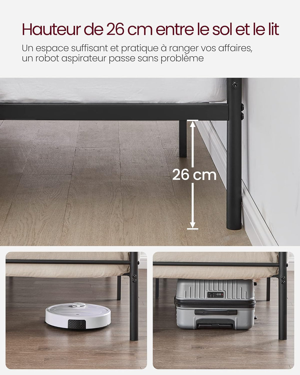 VASAGLE Bed with Metal Base RMB063B01