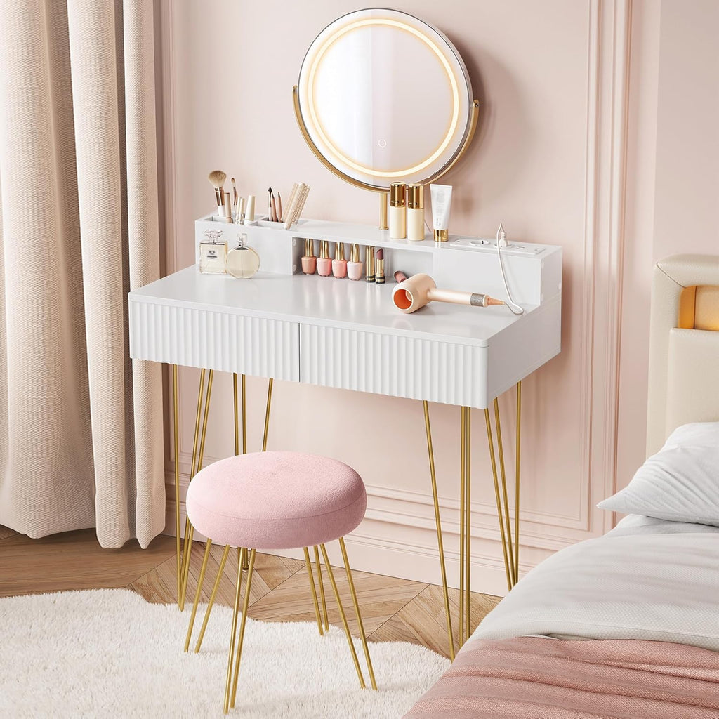 VASAGLE Dressing Table with Stool RVT019W01