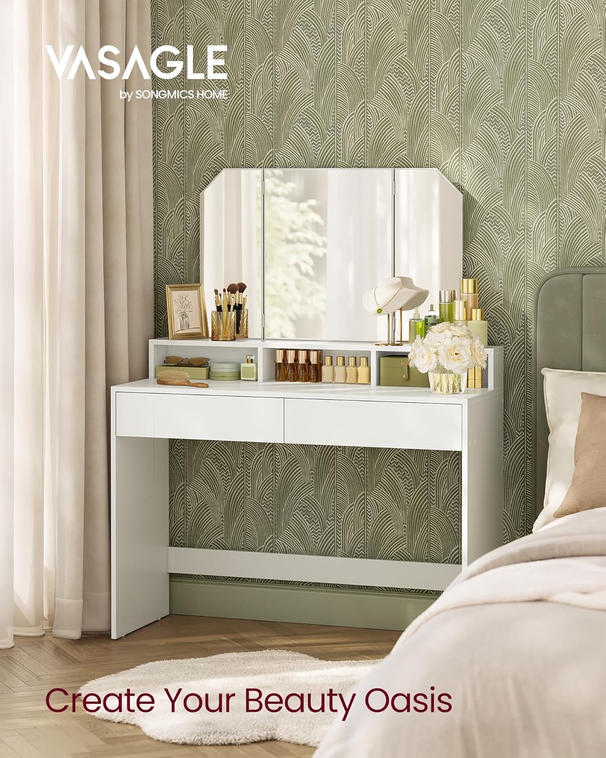 VASAGLE Modern White Dressing Table RDT115W01