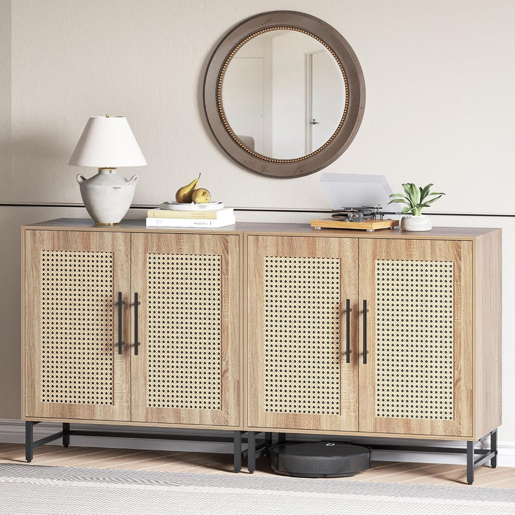 Storage Cabinet with Handmade Natural Rattan Doors