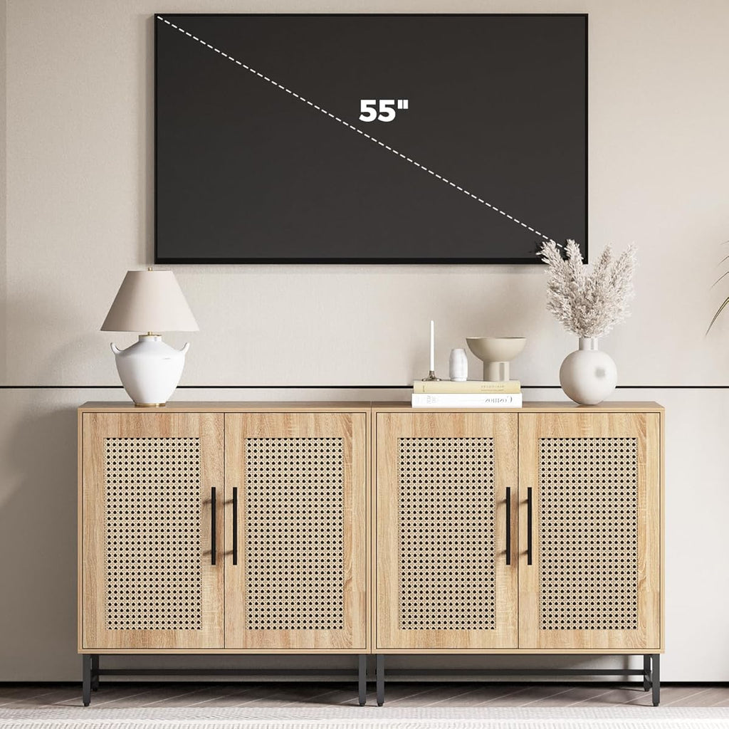 Storage Cabinet with Handmade Natural Rattan Doors