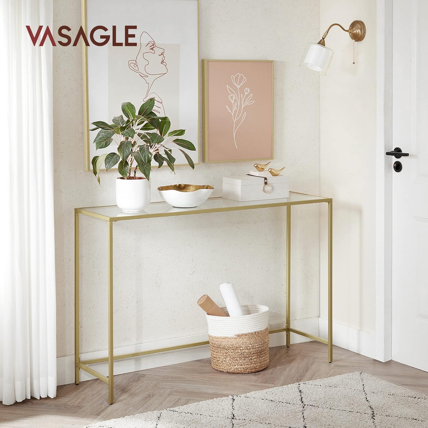 VASAGLE Console table tempered glass table top LGT036A01