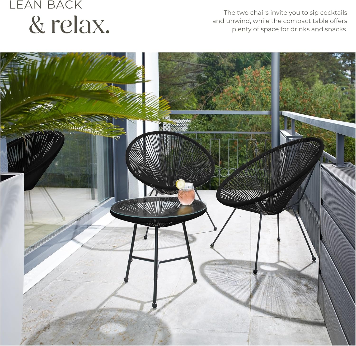 Set of 2 Outdoor Chairs & Glass Coffee Table