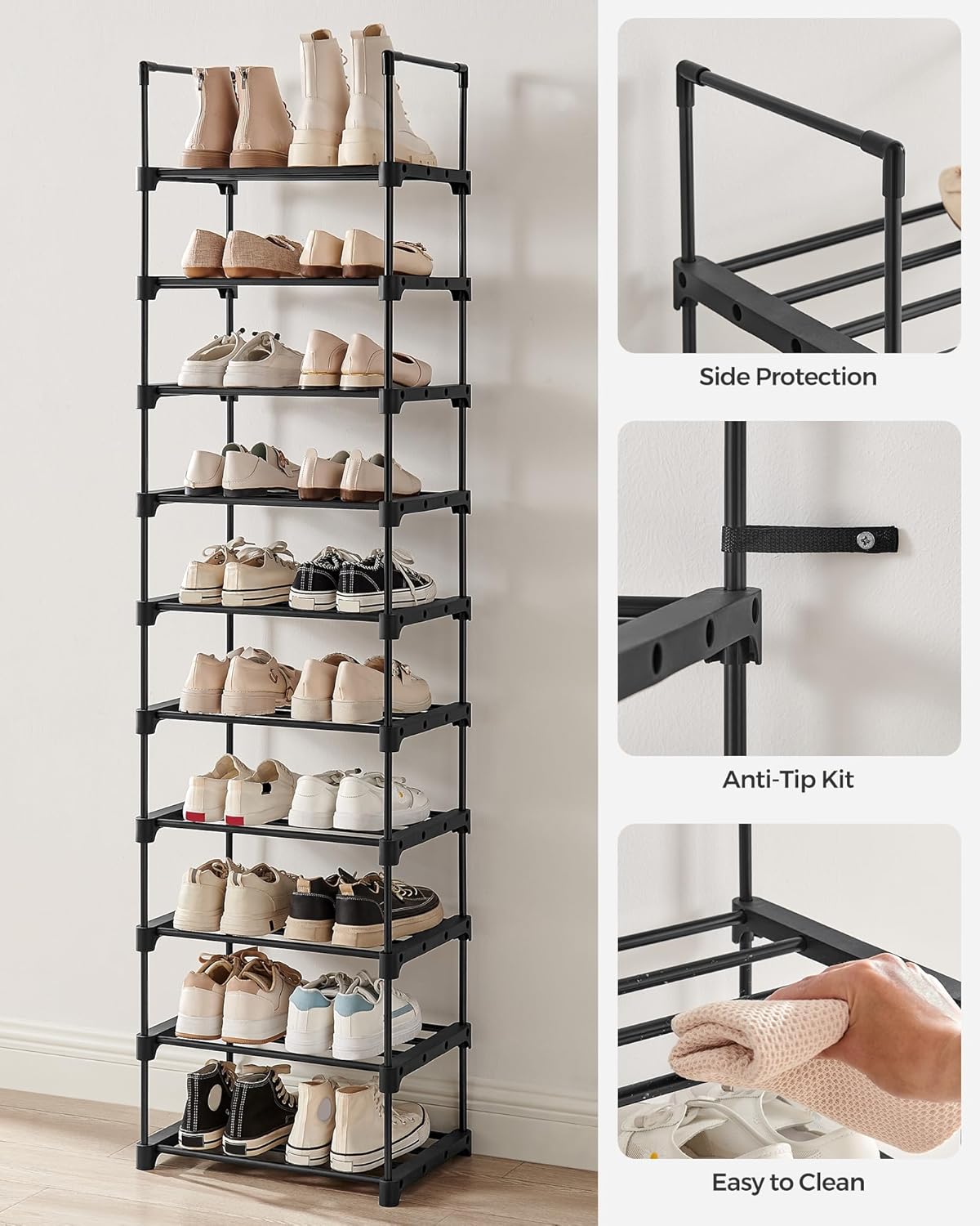 SONGMICS 10-Tier Shoe Rack LSA25BK