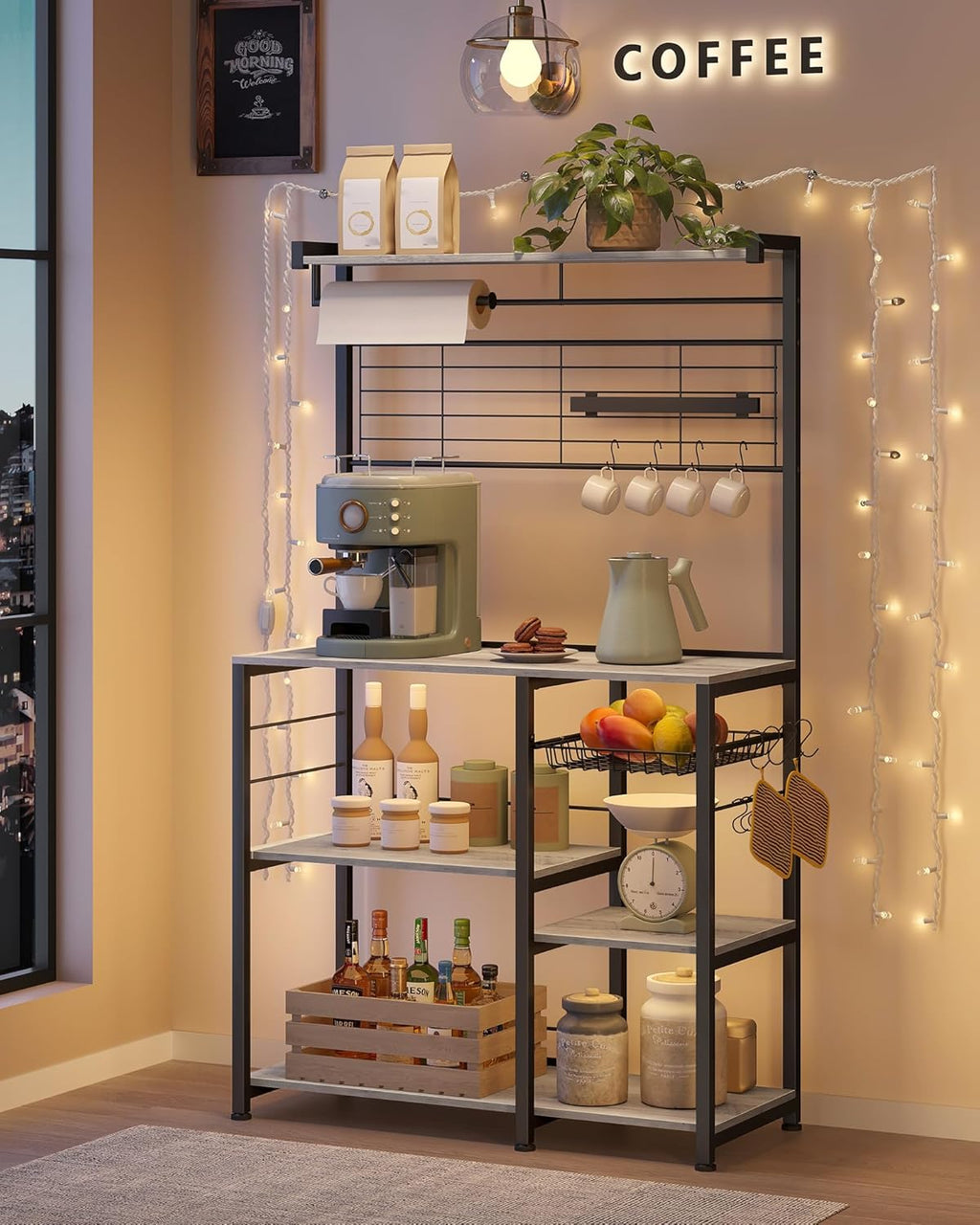 VASAGLE Bakers Rack with Magnetic Knife Holder KKS026B01