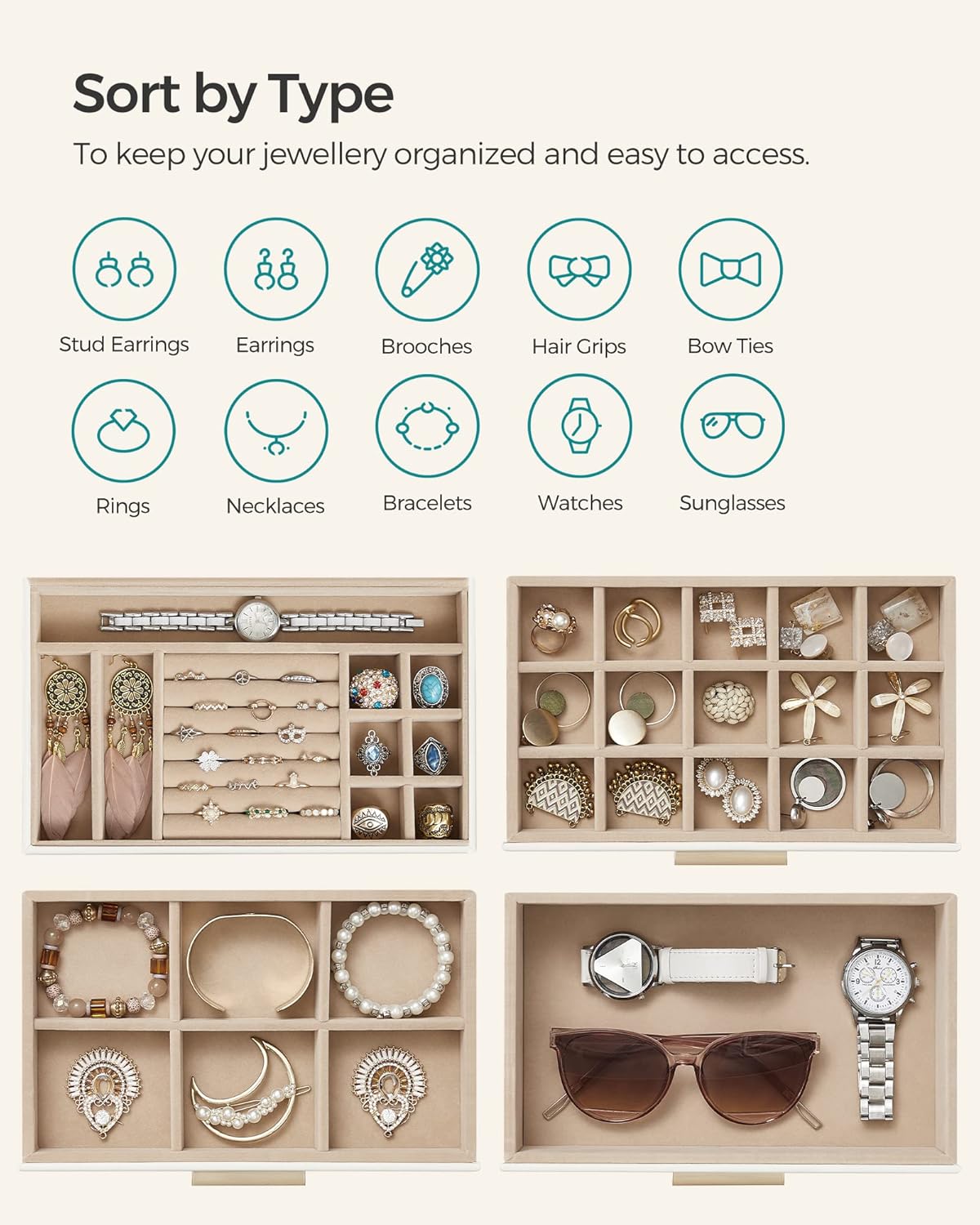 SONGMICS Jewellery Box with Glass Lid  JBC161W01