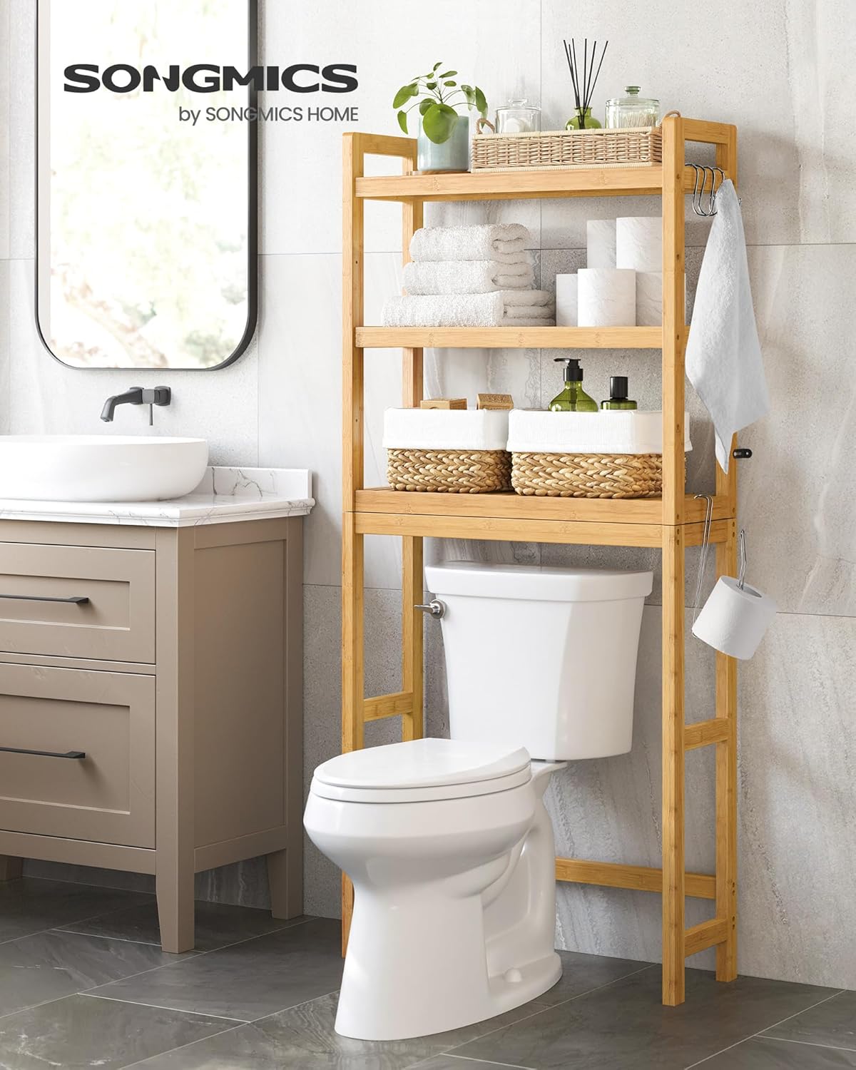 SONGMICS Bamboo Over The Toilet Storage UBTS001N01