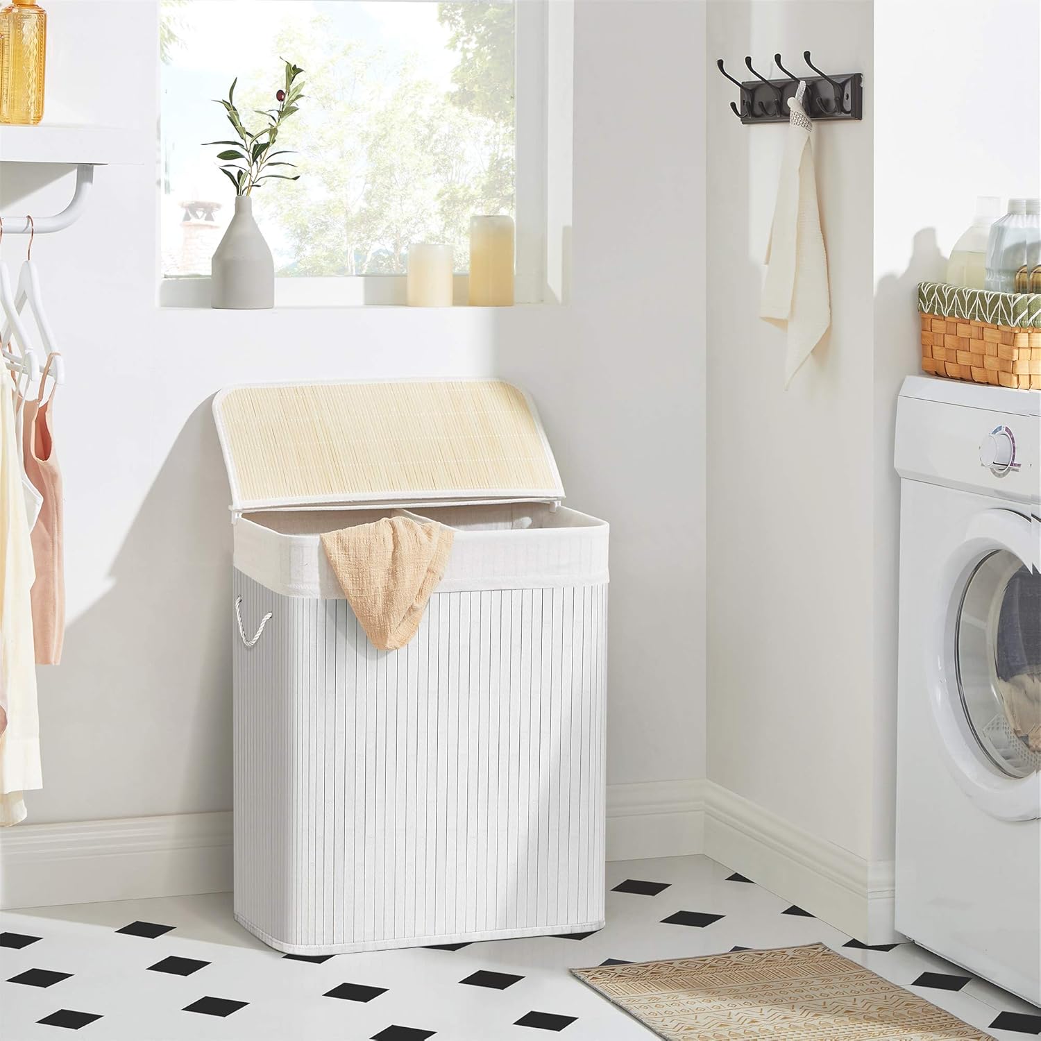 SONGMICS Laundry Basket with Lid LCB64WT