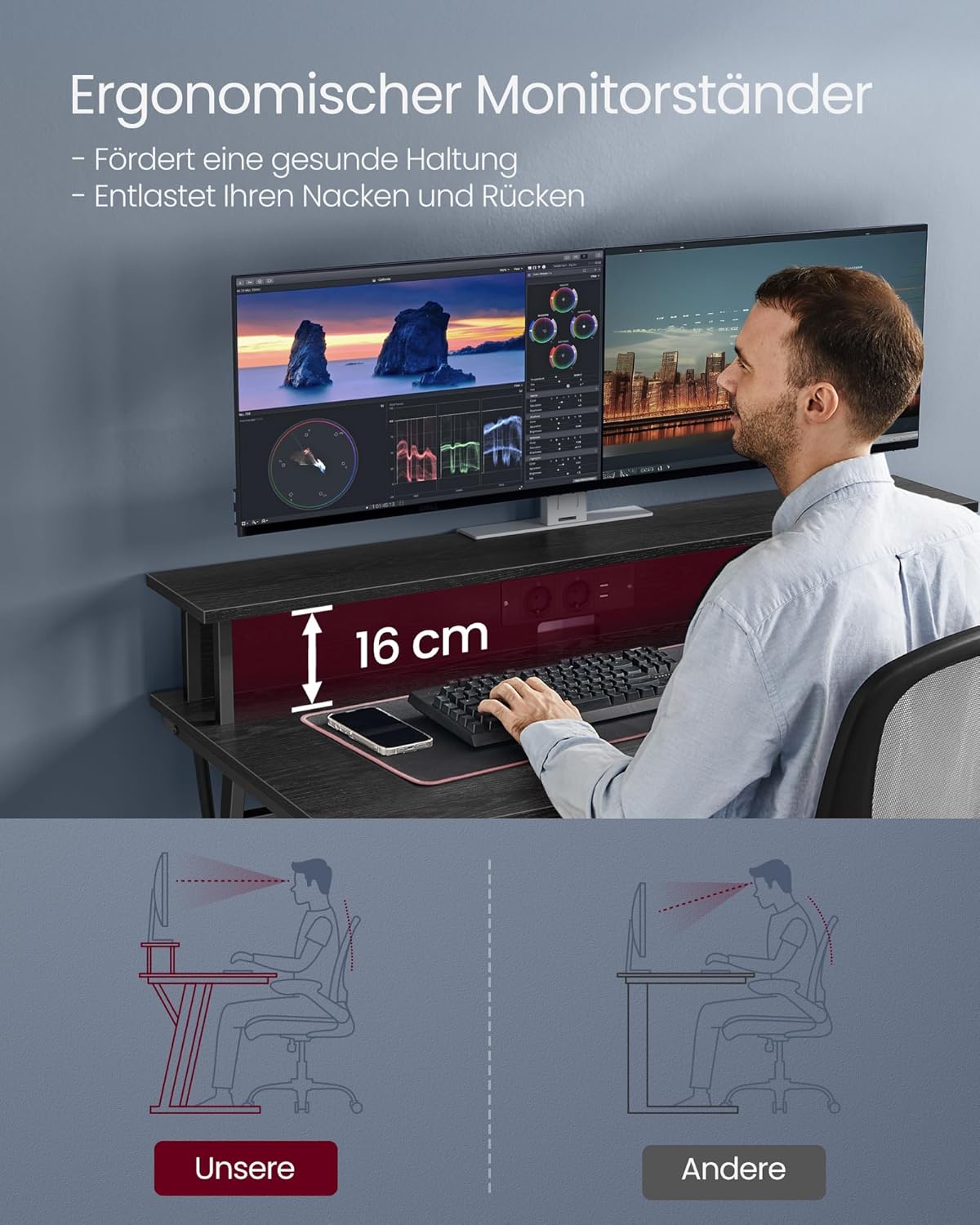 VASAGLE Gaming Computer Desk LWD192B56