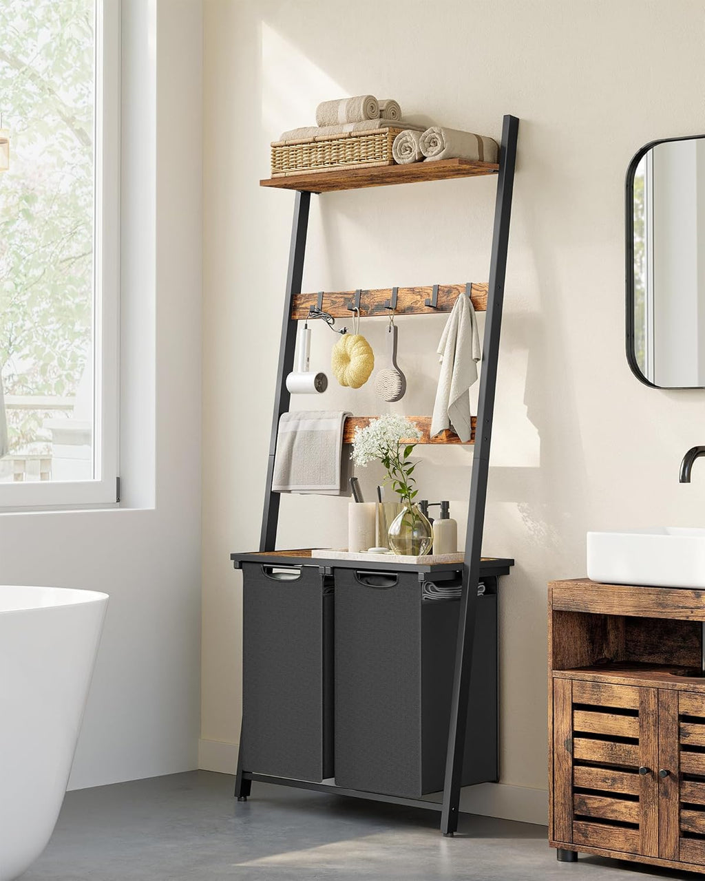 VASAGLE Laundry Basket with Towel Ladder BLH221B01