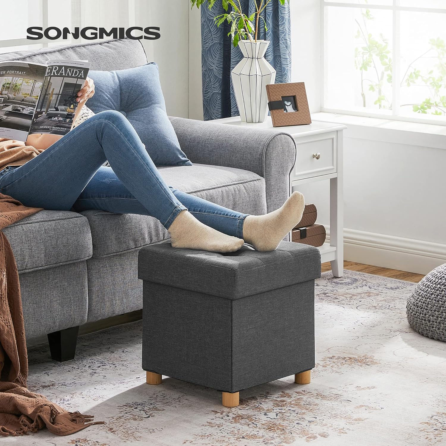 SONGMICS Bedroom Bench with Storage LSF14GYZ