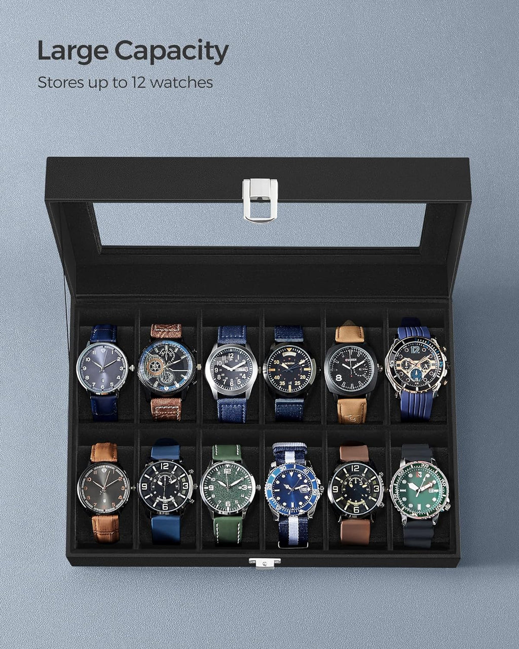 SONGMICS Watch Box with 12 Slots JWB12B