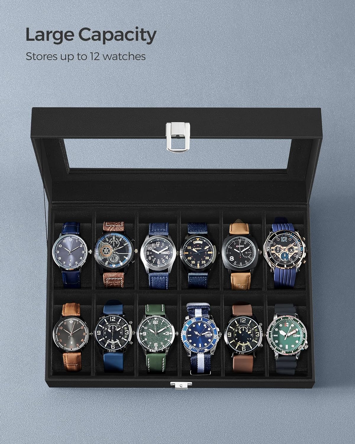 SONGMICS Watch Box with 12 Slots JWB12B