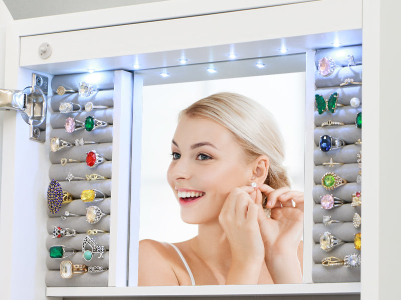 LED Jewelry Armoire Cabinet – Wall or Door Mounted