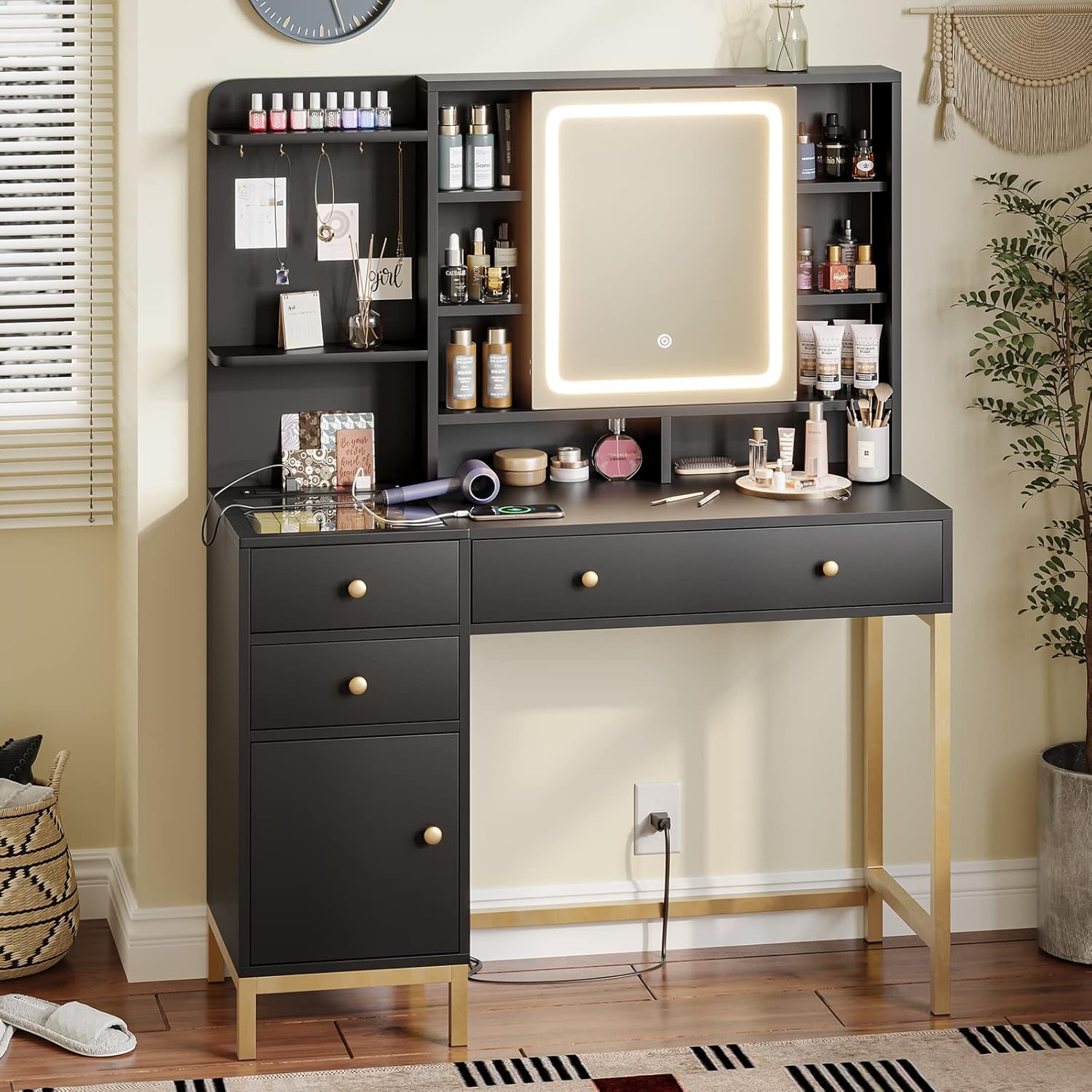 Dressing Table with Adjustable Brightness LED Mirror