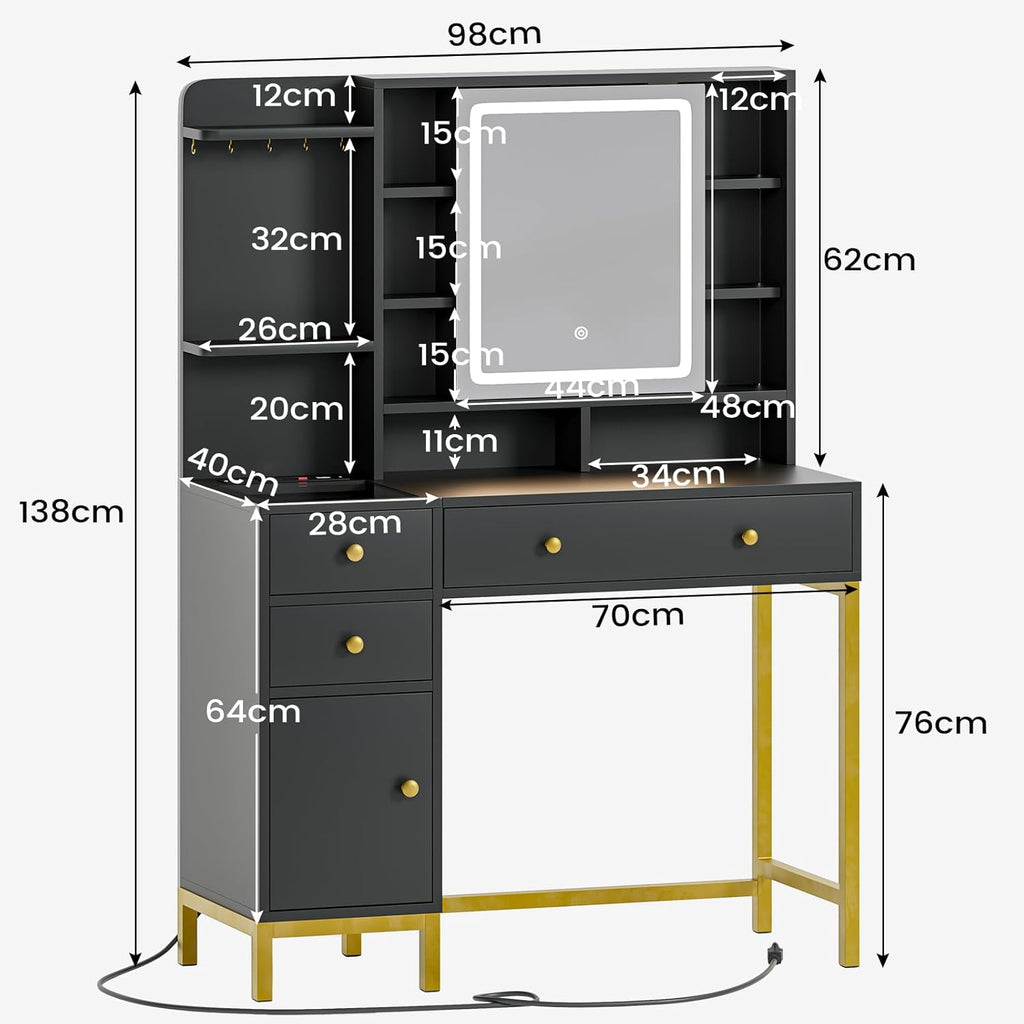 Dressing Table with Adjustable Brightness LED Mirror