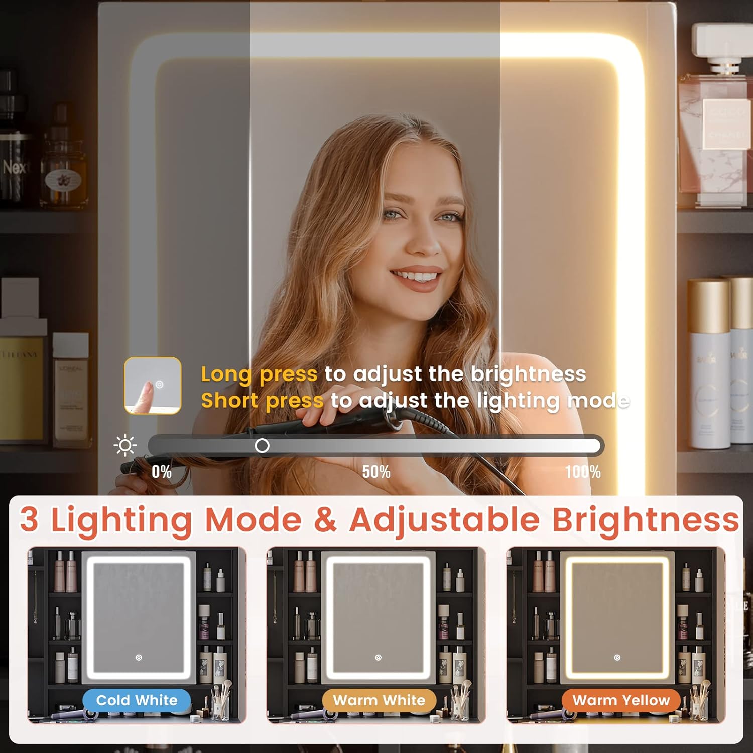 Dressing Table with Adjustable Brightness LED Mirror