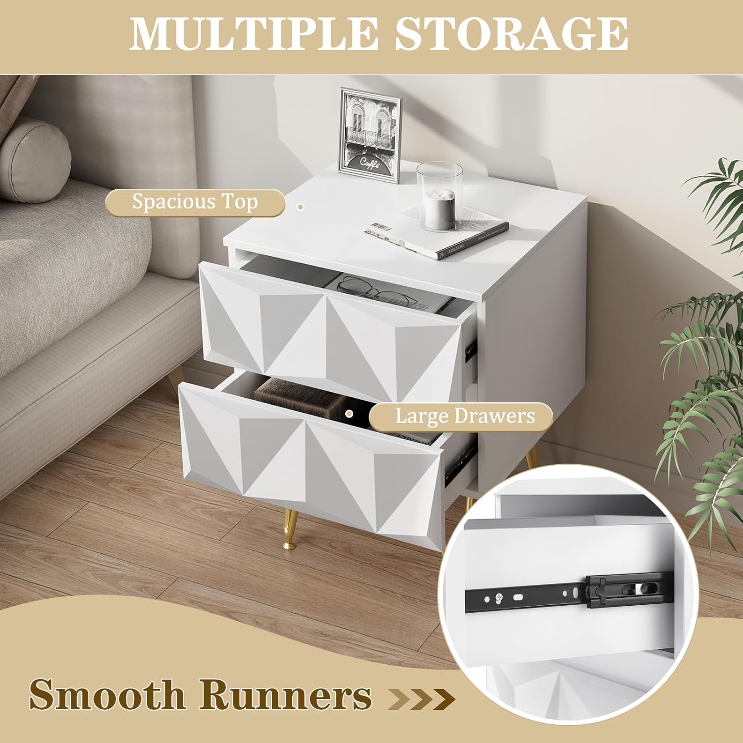 EUGAD Bedside Table with 2 Drawers