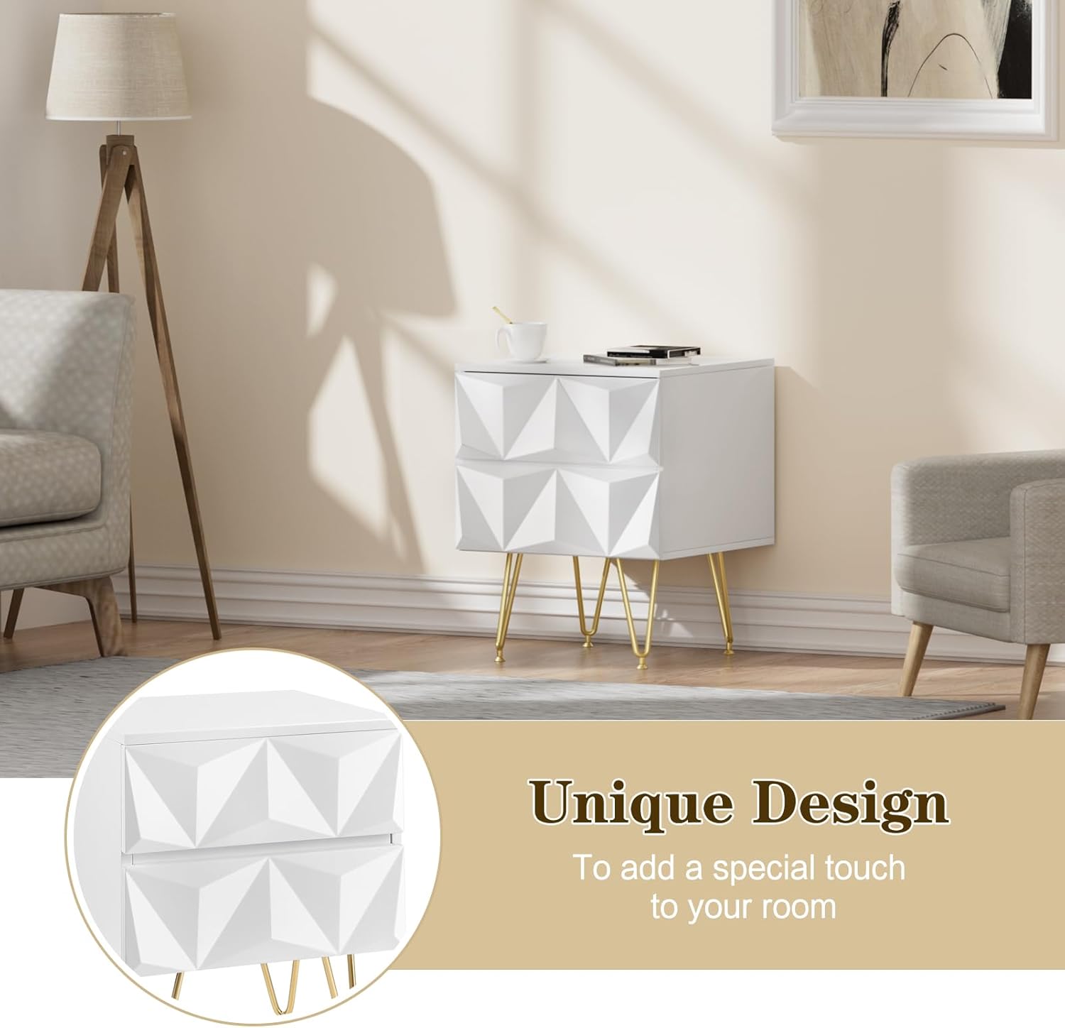 EUGAD Bedside Table with 2 Drawers