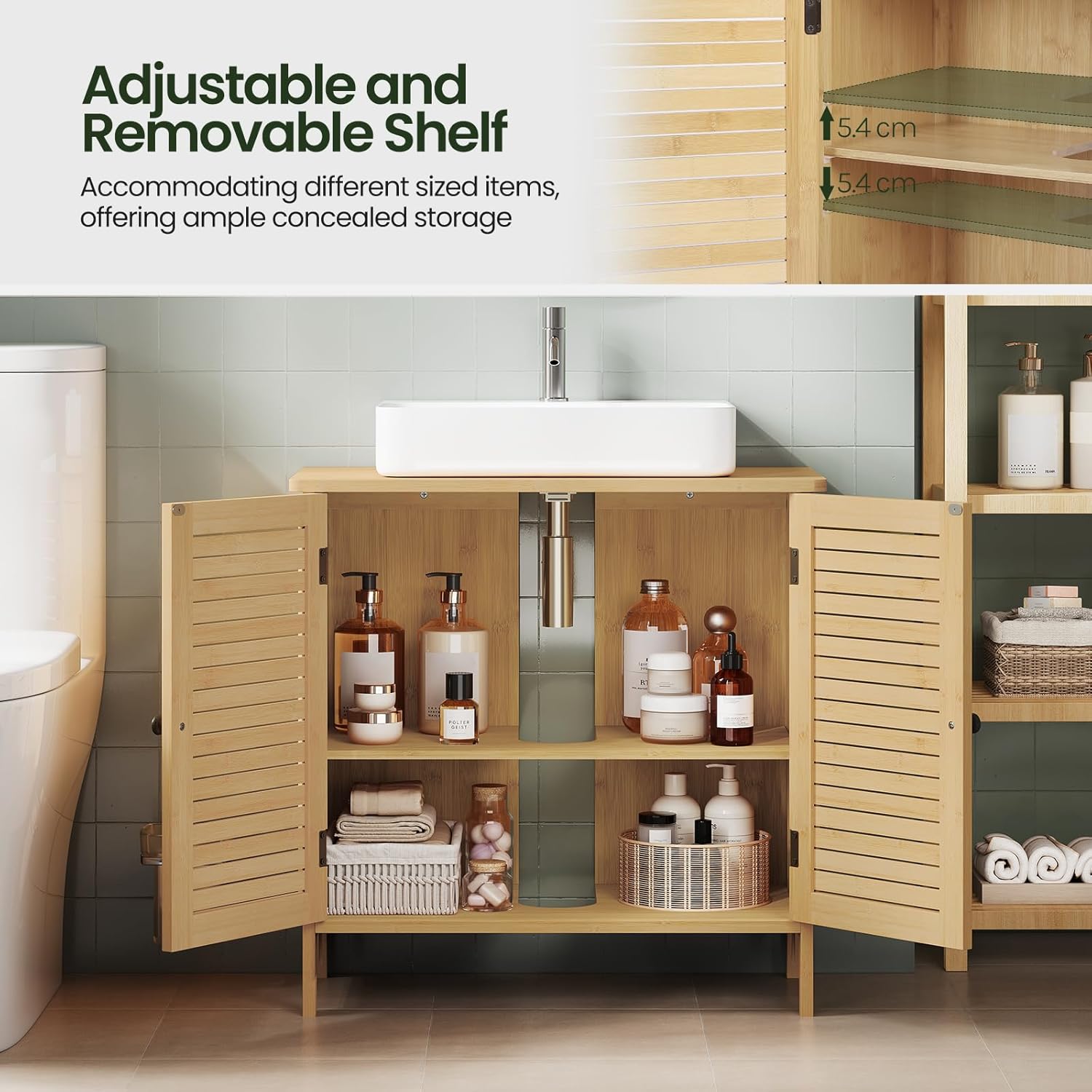 EUGAD Bamboo Bathroom Vanity Cabinet with 2 Doors