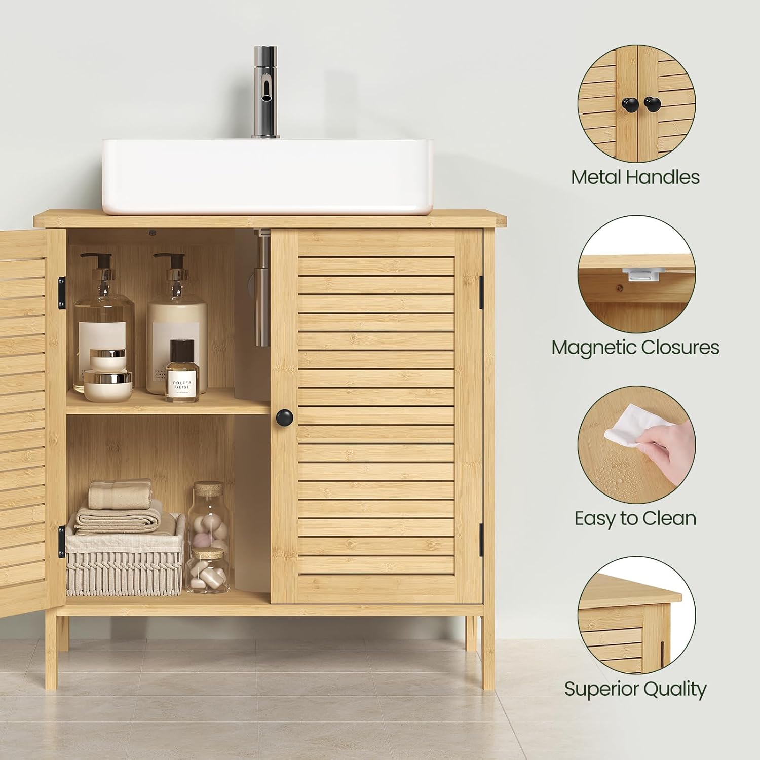 EUGAD Bamboo Bathroom Vanity Cabinet with 2 Doors