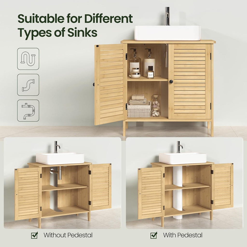 EUGAD Bamboo Bathroom Vanity Cabinet with 2 Doors