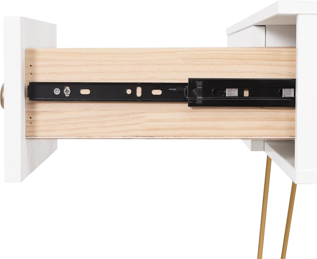 EUGAD White Dressing Table with Velvet Pink Stool