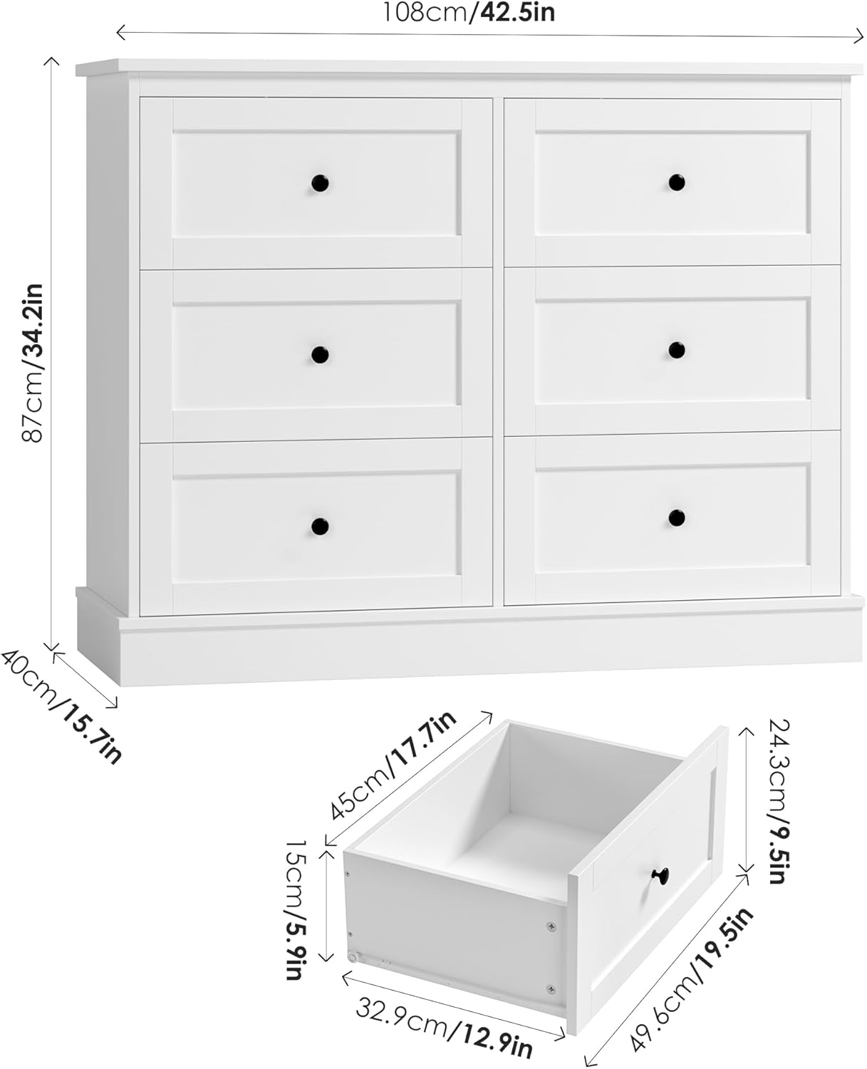 Bedroom Dresser Storage Cabinet with 6 Drawers