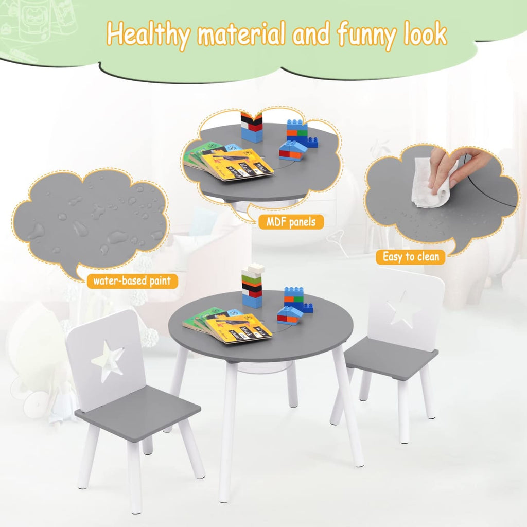 Wooden Kids' Children's Table with 2 Chairs Stools and 1 Storage Basket