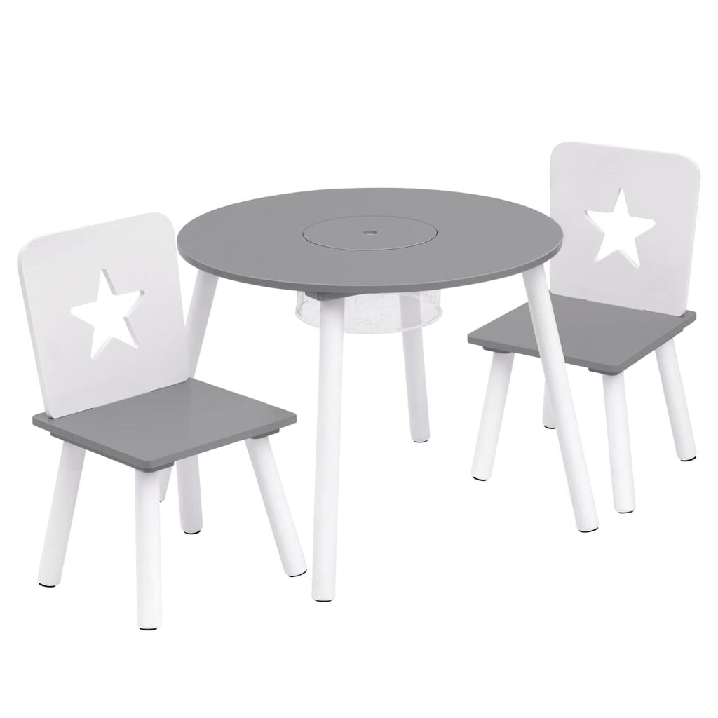 Wooden Kids' Children's Table with 2 Chairs Stools and 1 Storage Basket