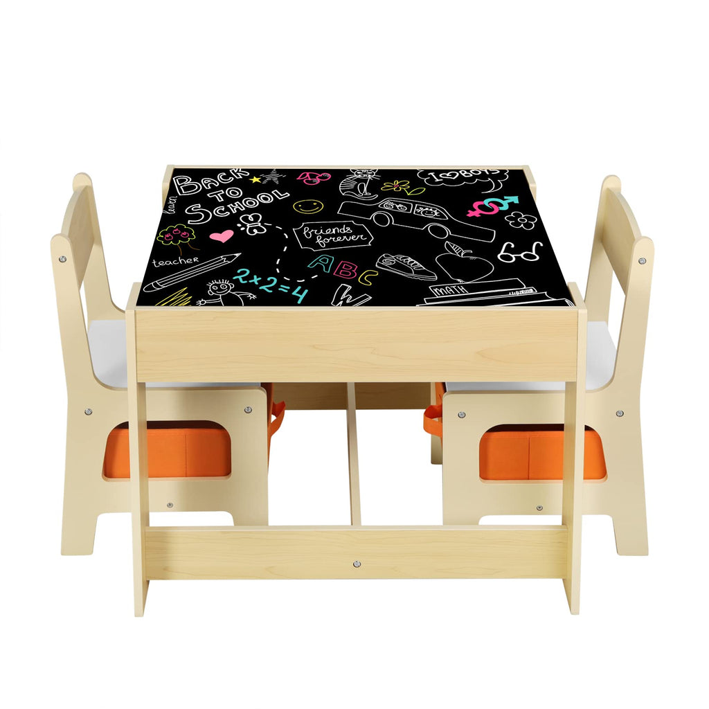 Children's Table + 2 Chairs with Storage Space for Preschool Children