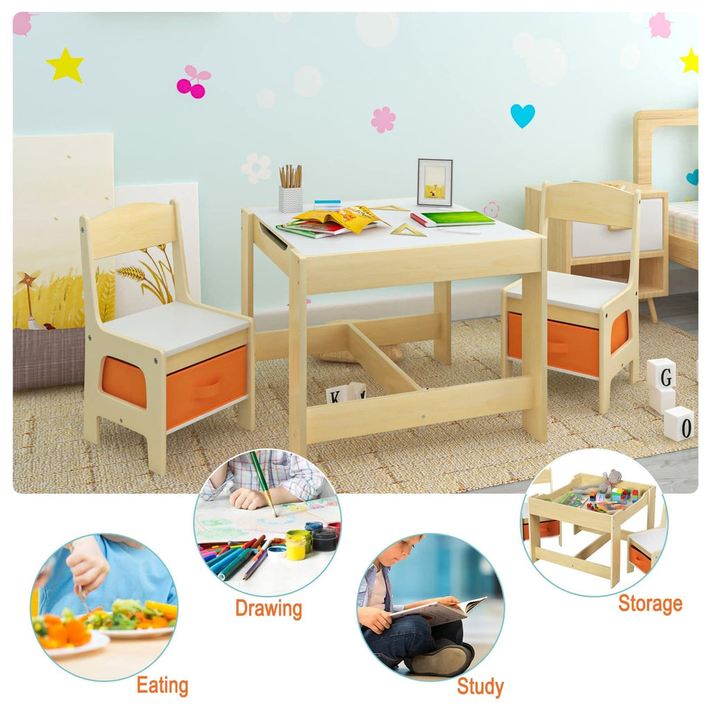 Children's Table + 2 Chairs with Storage Space for Preschool Children