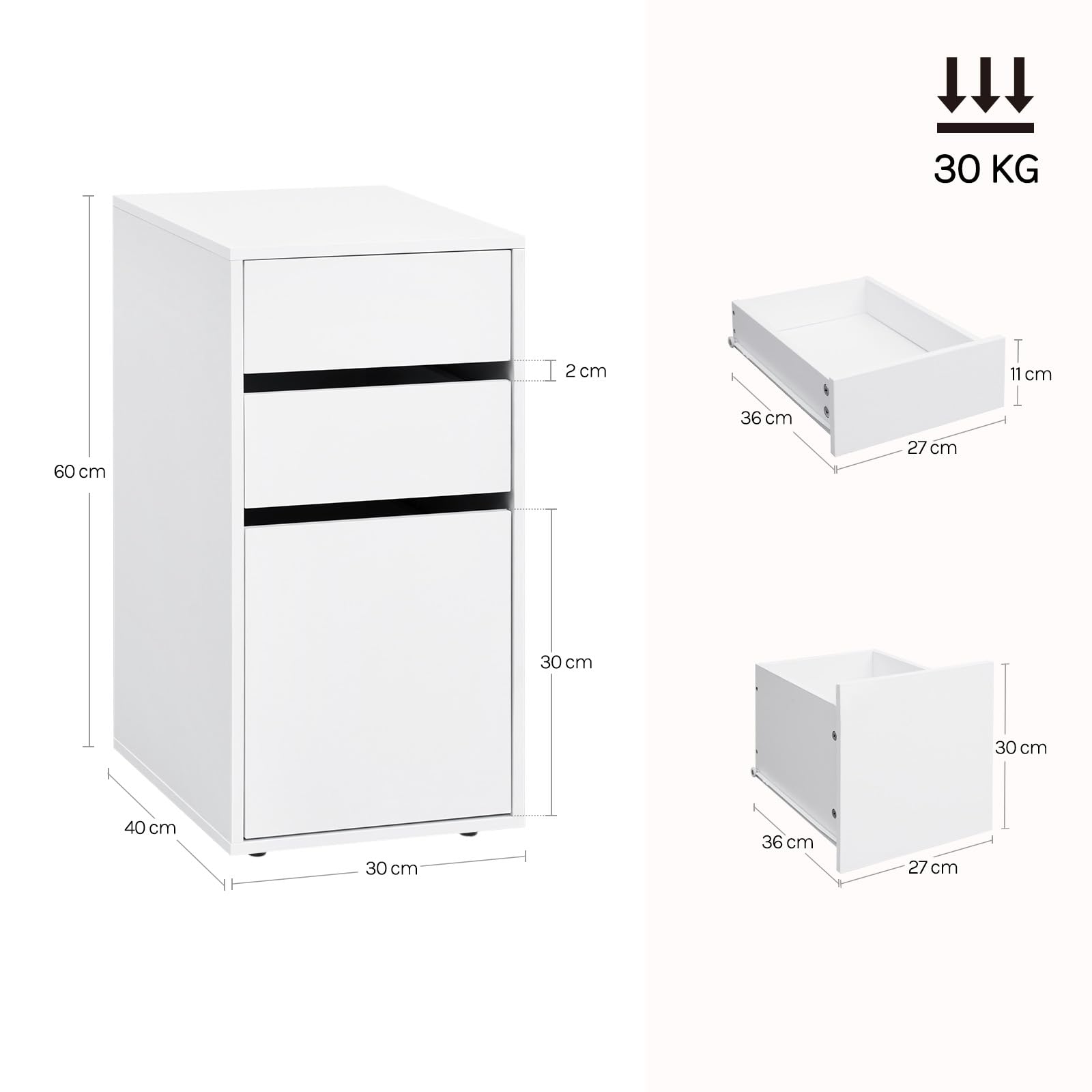 WOLTU Bedside Table, with 3 Drawers
