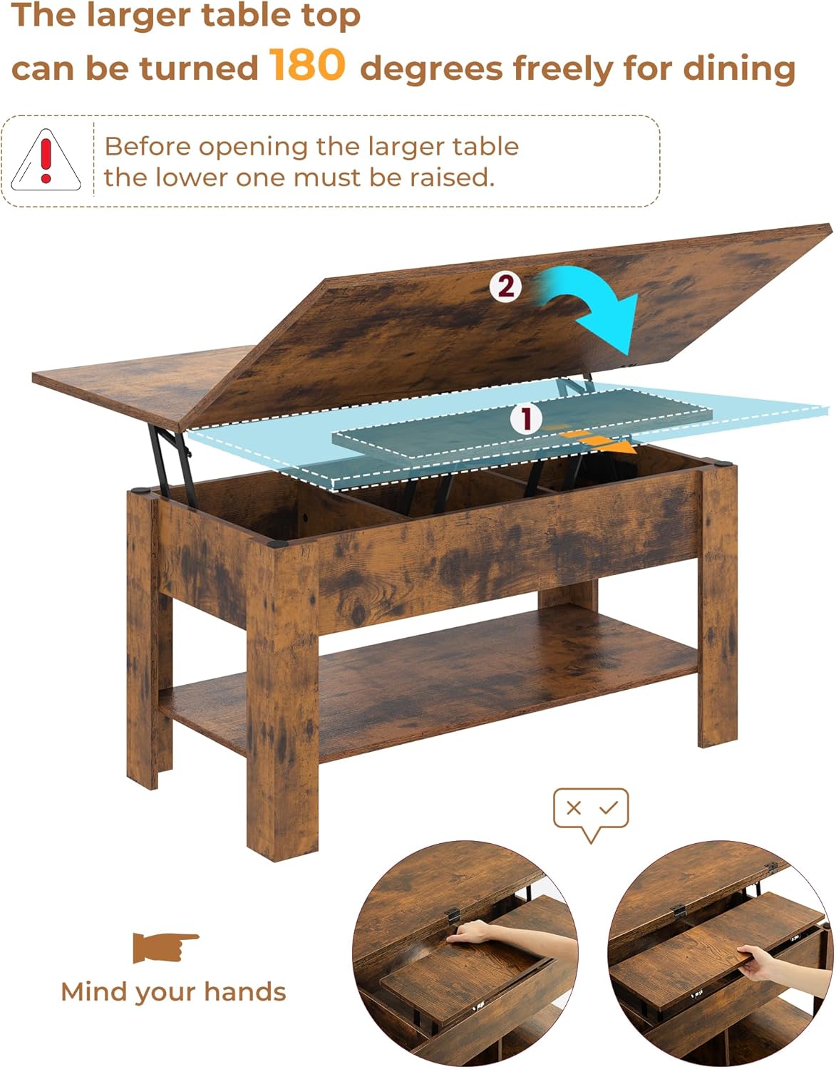 KIMENICH 3-in-1 Lift Top Coffee Table