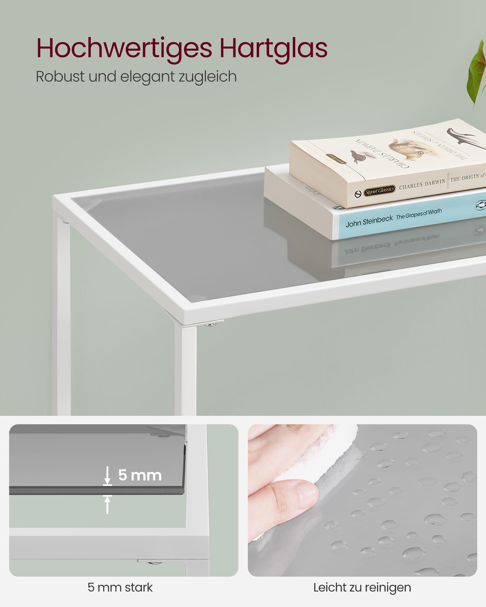 VASAGLE Console table tempered glass table top LGT026W01