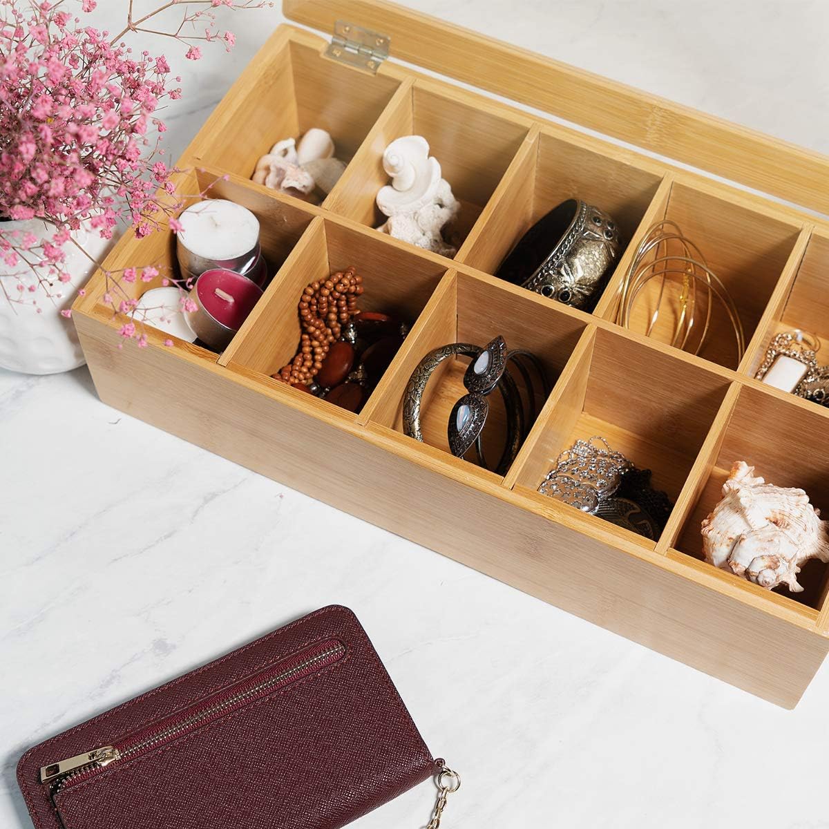 Bamboo Organiser Box with Transparent Lid