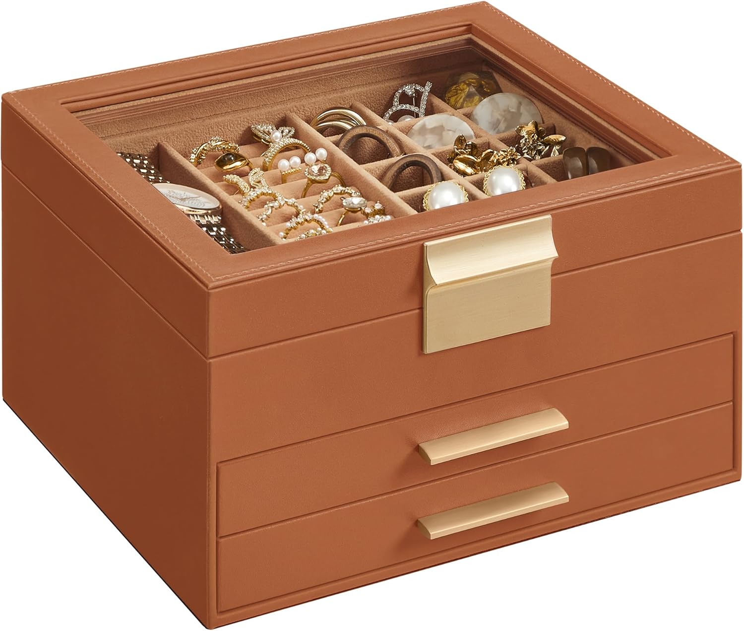 SONGMICS Jewelry Box Organizer with Glass Lid UJBC239K01