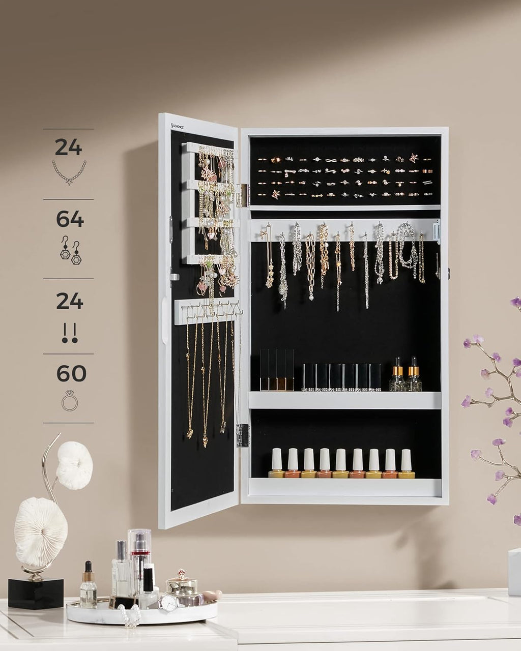 SONGMICS Wall-Mounted Jewellery Cabinet